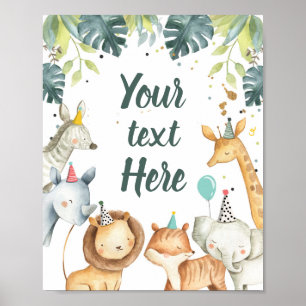 Safari Animals Wild Boy Birthday Party Table Sign Poster