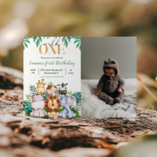 Safari Animals Wild One Birthday Foto Kaart