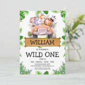 Safari Animals Wild One Birthday Invitation Kaart (Staand voorkant)