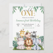 Safari Animals Wild One Birthday Invitation Kaart (Voorkant)