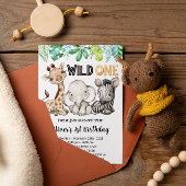 Safari Animals Wild One Birthday Party Invitation Kaart