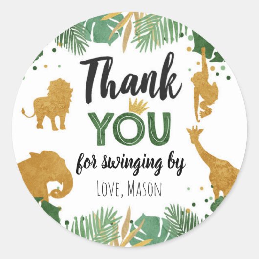 Safari Animals Wild One Oerwoud Gold Bedankt jonge Ronde Sticker (Voorkant)