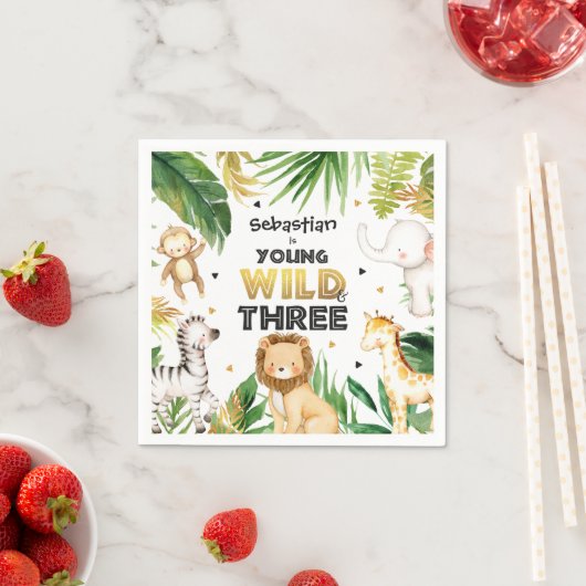 Safari Animals Young Wild and Three 3rd Birthday Servet (Insitu)