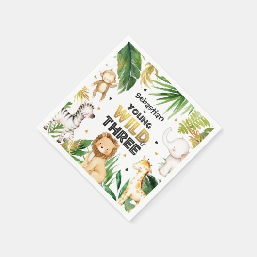 Safari Animals Young Wild and Three 3rd Birthday Servet (Hoek)