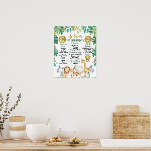 Safari Animaux 1er Anniversaire Poster du Jalon (Cuisine)