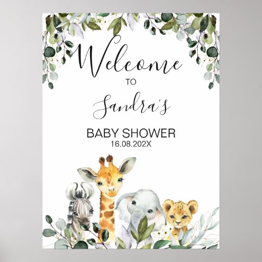Safari Animaux avec Affiche de bienvenue Baby show (Devant)