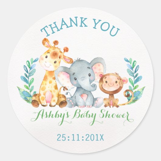 Safari Animaux Avec Sticker Baby shower Singe (Devant)