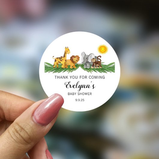 Safari Animaux Baby shower Classic Round Sticker