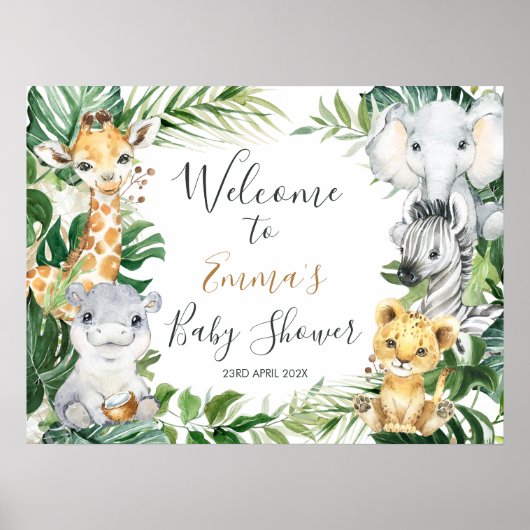 Safari Animaux Baby shower de verdure Affiche de b (Devant)