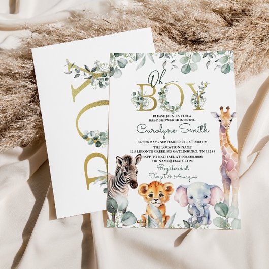 Safari Animaux Baby shower de verdure Invitation