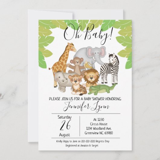 Safari Animaux Baby shower Invitation (Devant)