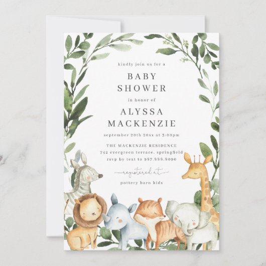 Safari Animaux Baby shower Invitation (Devant)