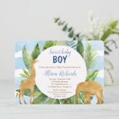 Safari animaux baby shower invitation garçon (Debout devant)