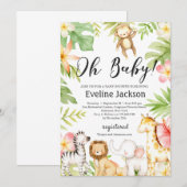 Safari Animaux Baby shower Invitation Verdure (Devant / Derrière)