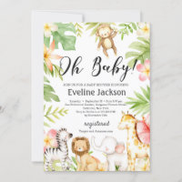 Safari Animaux Baby shower Invitation Verdure