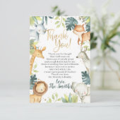 Safari Animaux Baby shower Merci Cartes (Debout devant)