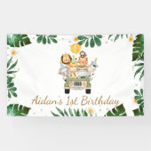 Safari Animaux Ballons Jaunes Bannière d'anniversa (Horizontal)