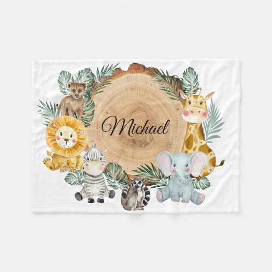 Safari Animaux Bébé Couverture en polaire (Devant (Horizontal))