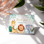 Safari Animaux Carte de remerciements Baby shower<br><div class="desc">Présentez notre Safari Animals Merci Baby shower Card! Remerciez chaleureusement vos invités avec cette carte charmante et adorable. Conçu avec des animaux de safari comme des éléphants, des lions, des girafes et des singes, il ajoute une touche de charme d'inspiration jungle à votre baby shower. Que vous fêtiez un garçon,...</div>