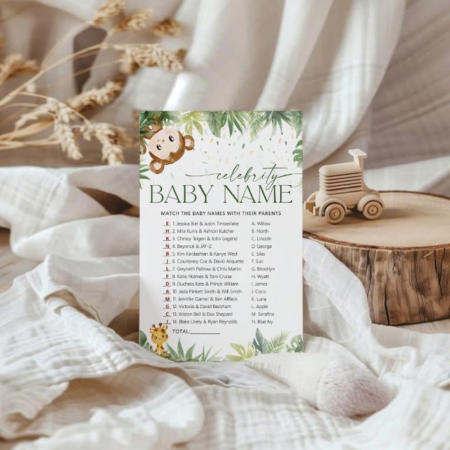 Safari Animaux Celebrity Baby Name Carte de jeu (Créateur téléchargé)