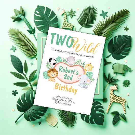 Safari animaux Deux Wild Birthday Invitation