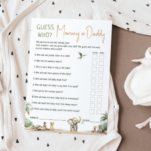 Safari Animaux Devinez Qui Maman Ou Papa Carte