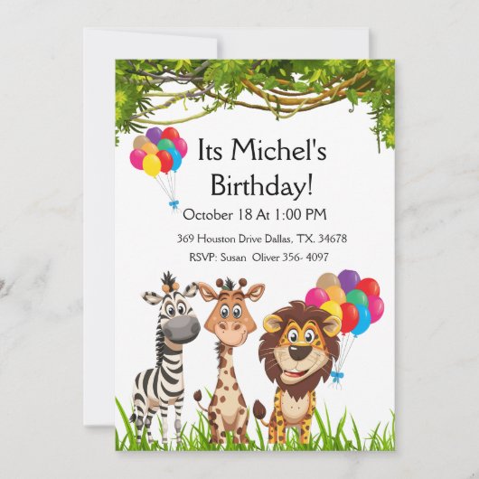 Safari Animaux En Forêt Anniversaire Invitation (Devant)
