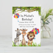 Safari Animaux En Forêt Anniversaire Invitation (Debout devant)