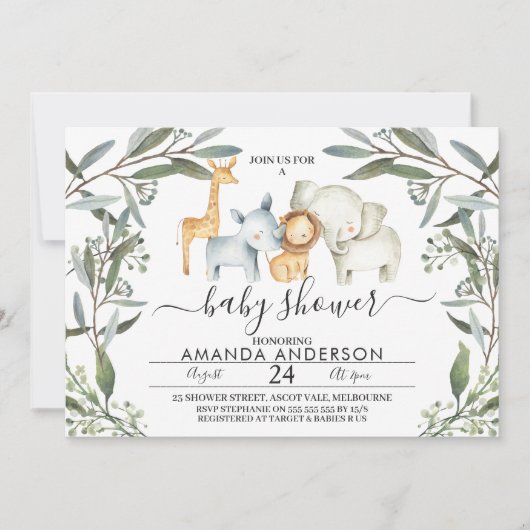 Safari Animaux Foliage Baby shower Invitation (Devant)