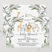 Safari Animaux Foliage Baby shower Invitation (Devant / Derrière)