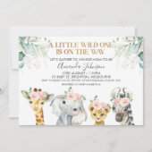 Safari Animaux Gold Foliage Baby shower Invitation (Devant)