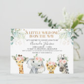 Safari Animaux Gold Foliage Baby shower Invitation (Debout devant)