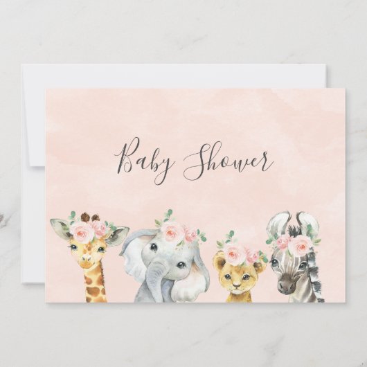 Safari Animaux Gold Foliage Baby shower Invitation (Dos)