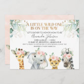 Safari Animaux Gold Foliage Baby shower Invitation (Devant / Derrière)