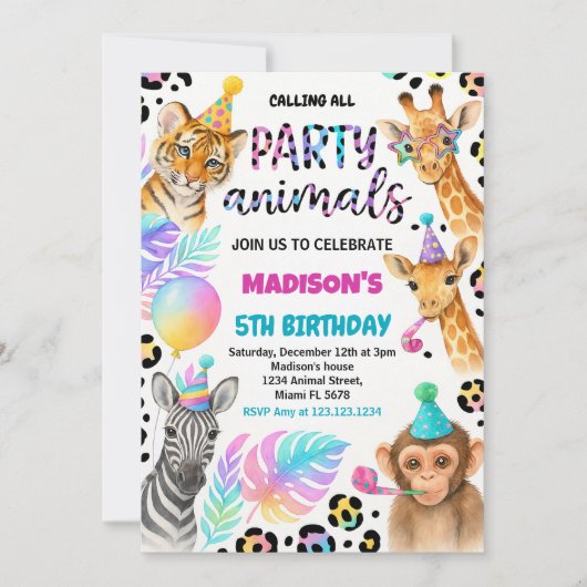 Safari Animaux Invitation Anniversaire (Devant)