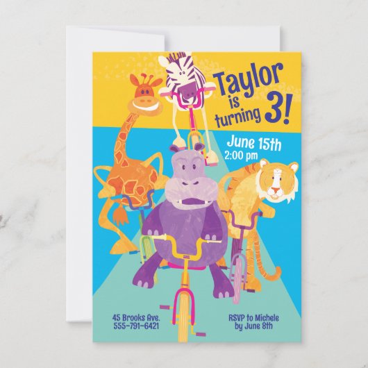 Safari Animaux Invitation d'anniversaire pour enfa (Devant)