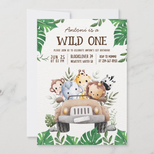 Safari Animaux Jungle Party Invitation (Devant)