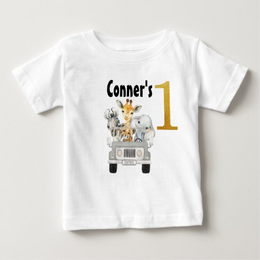Safari Animaux Premier Anniversaire T-shirt (Devant)
