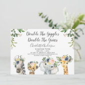 Safari Animaux Twins Baby shower Invitation (Debout devant)