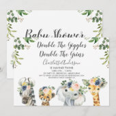 Safari Animaux Twins Baby shower Invitation (Devant / Derrière)