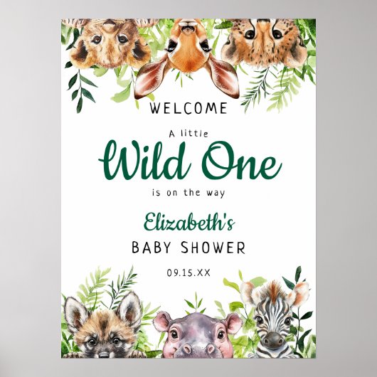 Safari Animaux Wild One Baby shower Affiche de bie (Devant)