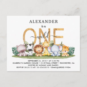 Safari Animaux Wild Un 1er Anniversaire Invitation