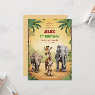 Safari Anniversaire Invitation Gold Jungle Animaux