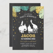 Safari Anniversaire Invitation Zoo Animaux sauvage (Devant / Derrière)