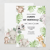 Safari Aventure 1er anniversaire Invitation (Devant / Derrière)
