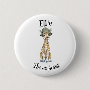 Safari Avontuur Baby's Lieve Waterverf Dieren Ronde Button 5,7 Cm