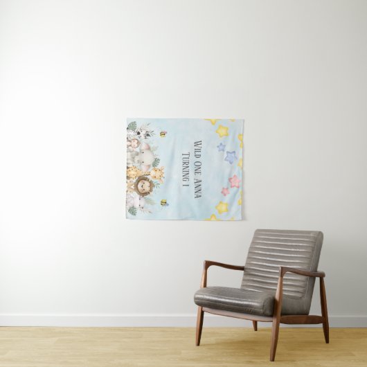 Safari Baby Animals Birthday Poster Wandkleed (In Situ (horizontaal))