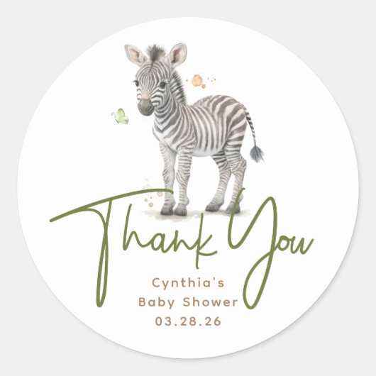 Safari Baby Animals Cute Zebra Bedankt Ronde Sticker (Voorkant)