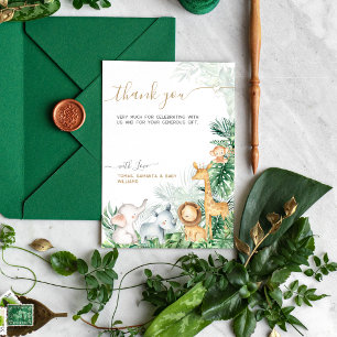Safari Baby Animals Greenery Baby shower Bedankkaart