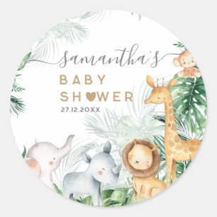 Safari Baby Animals Greenery Baby shower Ronde Sticker